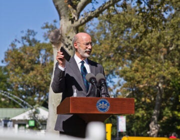 Pennsylvania Governor Tom Wolf was in Philadelphia Tuesday to announce that contract tracing app COVID AlertPA is available for download. The app notifies users when they have been in contact with someone who was exposed to the disease. (Kimberly Paynter/WHYY)