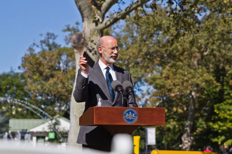 Pennsylvania Governor Tom Wolf was in Philadelphia Tuesday to announce that contract tracing app COVID AlertPA is available for download. The app notifies users when they have been in contact with someone who was exposed to the disease. (Kimberly Paynter/WHYY)