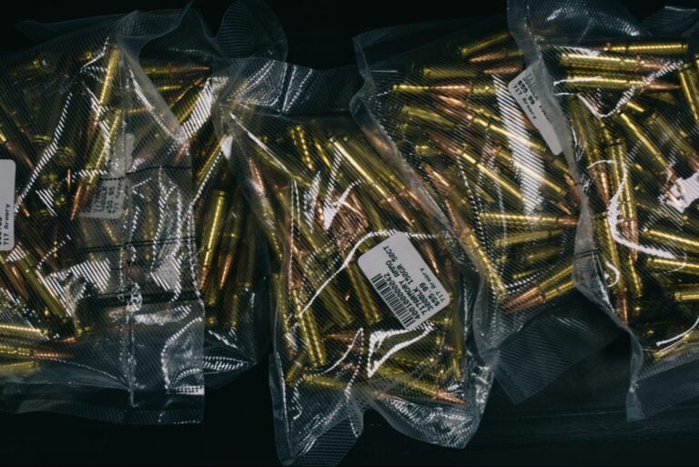 Bullets for sale at 717 Armory in Harrisburg, Pa., on September 3, 2020. Ammo and gun sales have increased since the start of the pandemic. (Kate Landis / WITF)