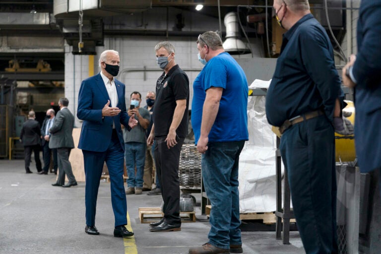 Democratic presidential candidate former Vice President Joe Biden tours the Wisconsin Aluminum Foundry in Manitowoc, Wis., Monday, Sept. 21, 2020. (AP Photo/Carolyn Kaster)
