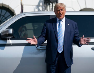 President Donald Trump talks about the Endurance all-electric pickup truck, made in Lordstown, Ohio, at the White House, Monday, Sept. 28, 2020, in Washington. (AP Photo/Evan Vucci)