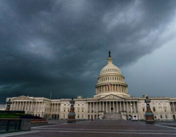 Stormy weather moves toward the Capitol in Washington, Friday, Aug. 28, 2020. (AP Photo/J. Scott Applewhite)