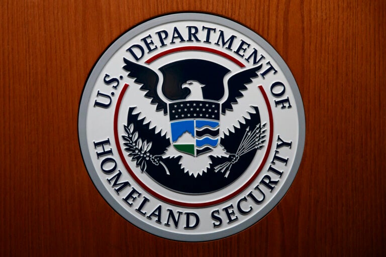 In this June 28, 2019, file photo the Department of Homeland Security (DHS) seal is seen during a news conference in Washington. (AP Photo/Carolyn Kaster)