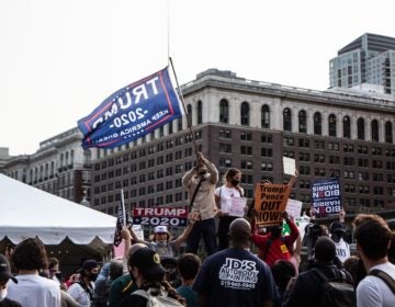 Trump supporters and protesters clashed on Independence Mall ahead of a visit from President Trump. (Kimberly Paynter/WHYY)