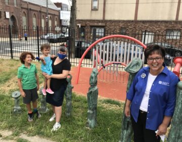 Kathryn Ott Lovell, commissioner at Philadelphia Parks and Recreation (far right), Gathered at East Passyunk Community Center with (left to right) Max, Ruby, and Kim Kindelsperger.