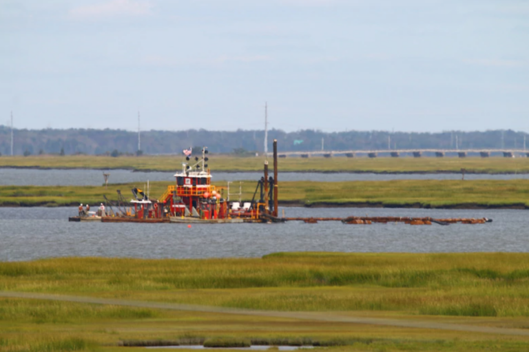 The Dredge Fullerton, owned and operated by Barnegat Bay Dredging Company, conducts dredging in the New Jersey Intracoastal Waterway near Stone Harbor, NJ in September 2020. (Photo by Devin Griffiths/U.S. Army Corps of Engineers).