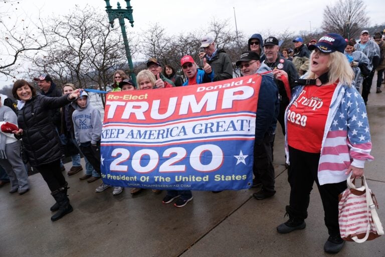 Visitors wait in line before a 2020 campaign rally for President Donald Trump on Dec. 10, 2019, at the Giant Center in Hershey, Pennsylvania. (Matt Smith for WITF/PA Post)