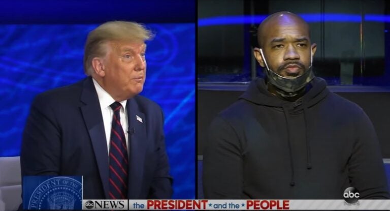 Philadelphia pastor Carl Day asks a question during President Trump's ABC News town hall in Philadelphia. (ABC News)