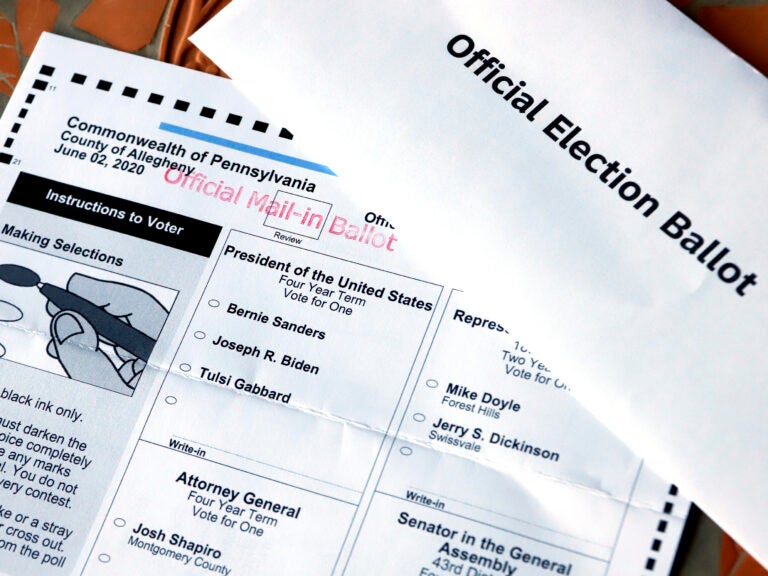 This May 26 photo shows an official Democratic primary mail-in ballot and secrecy envelope for the Pennsylvania primary in Pittsburgh. (Gene J. Puskar/AP Photo)