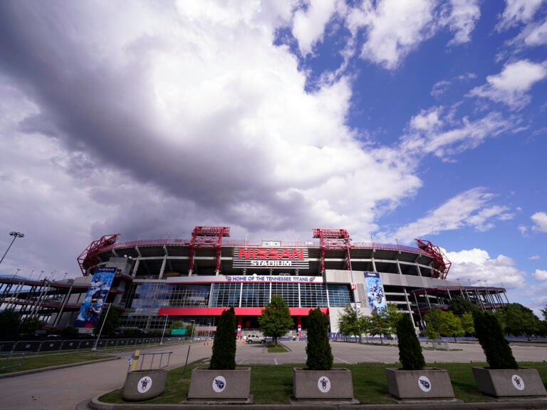 Nissan Stadium, home of the Tennessee Titans, is shown on Tuesday in Nashville, Tenn. The Titans' game against the Pittsburgh Steelers, which had been scheduled for Sunday, has been delayed. (Mark Humphrey/AP Photo)