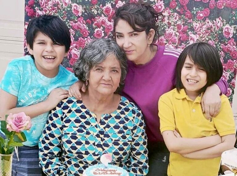 Bertha Gonzalez (middle right), her mother Floria and her twin sons Sebastián and Santiago at her mother’s 70th birthday this April. Floria contracted the coronavirus in July. (Courtesy of Bertha Gonzalez)