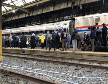 Joe Biden after his train rolled into Pittsburgh on Sept. 30, 2020. (Lucy Perkins / WESA)