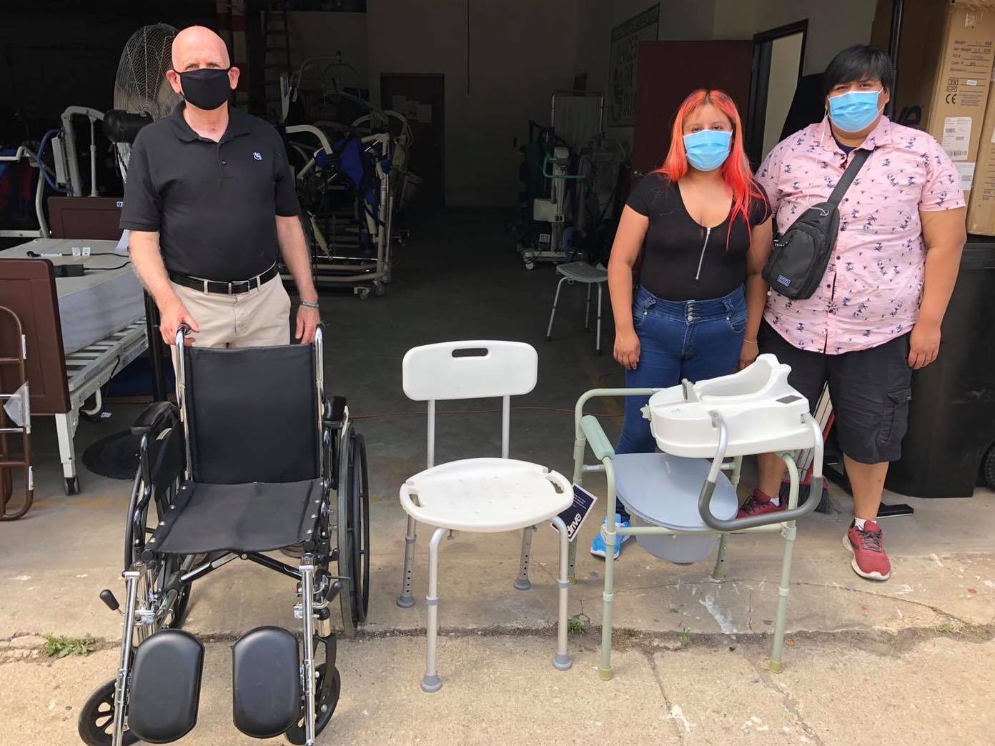 Alondra and her brother pick up medical equipment donated by Devices 4 the Disabled for their father when he returns home from the hospital. 