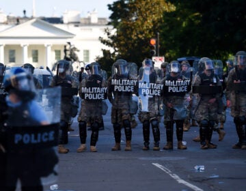 Military police hold a line near the White House as demonstrators gather to protest police brutality on June 1, 2020 in Washington, D.C. (Olivier Douliery/AFP via Getty Images)