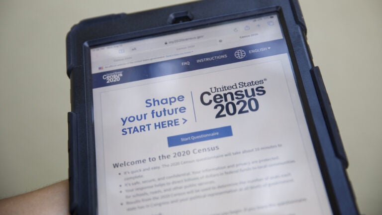 A volunteer in Los Angeles holds a computer tablet displaying the online questionnaire for the 2020 census in August. A volunteer in Los Angeles holds a computer tablet displaying the online questionnaire for the 2020 census in August.