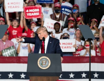 President Trump addresses the crowd during a campaign rally Tuesday at Smith Reynolds Airport in Winston Salem, N.C. (Sean Rayford/Getty Images)