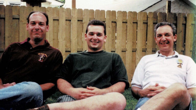 Left to right: Albert Petrocelli Jr., Mark Petrocelli and Albert Petrocelli Sr., on Father's Day in 1989, at Mark's home in New York. (Courtesy of the Petrocelli family)