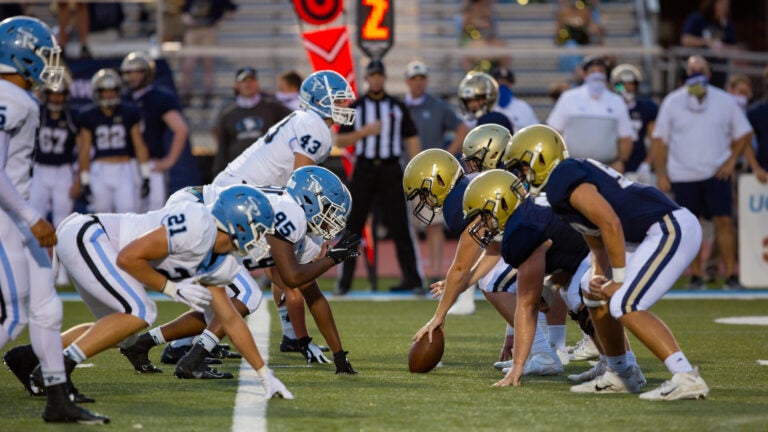 The Briarwood Christian Lions and Spain Park Jaguars faced off in Hoover, Ala. on August 28. It was their second game of the season being played during the coronavirus pandemic.
(Russell Lewis/NPR)