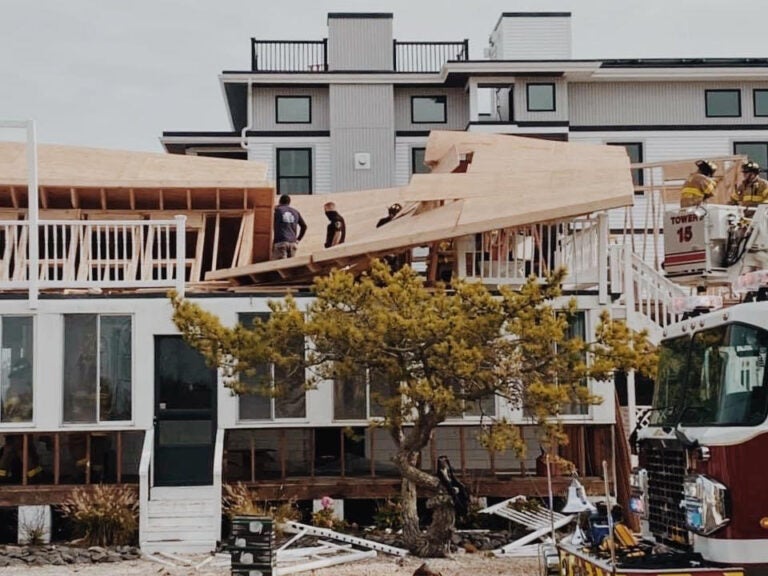 The scene of a partial house collapse in the Brant Beach section of Long Beach Township Thursday. (Courtesy of the Ship Bottom Volunteer Fire Company)