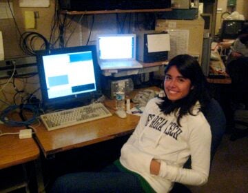 Nicole Cabrera Salazar at the University of Hawaii 2.2-meter telescope on Mauna Kea, Hawaii in 2008.