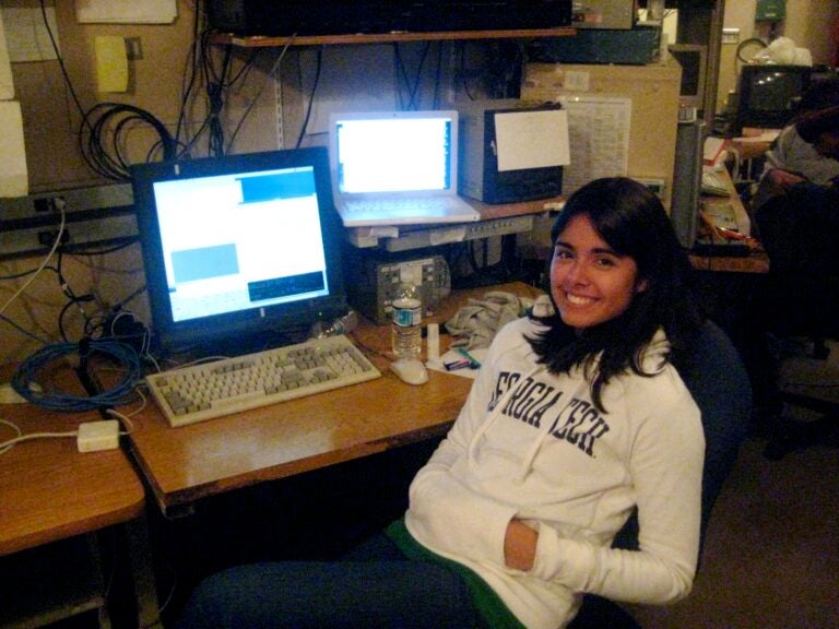 Nicole Cabrera Salazar at the University of Hawaii 2.2-meter telescope on Mauna Kea, Hawaii in 2008.