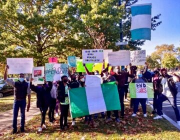 Philly Nigerian Professionals held a solidarity protest on Benjamin Franklin Parkway in Philadelphia on Oct. 17, 2020, to draw attention to ongoing extrajudicial killings in Nigeria. (Courtesy of Chioma Azi)