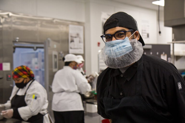 Samir Hernandez is a former student, now instructor, at the Philabundance Community Kitchen. (Kimberly Paynter/WHYY)