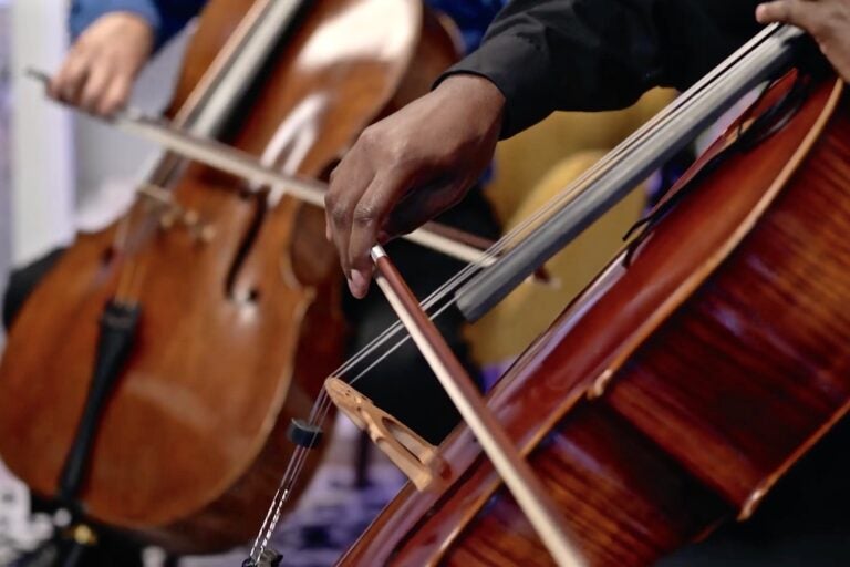 Cellist Ajibola Rivers performs with members of the Philadelphia Orchestra