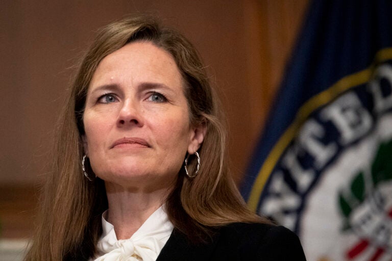 Supreme Court nominee Judge Amy Coney Barrett on Thursday, Oct. 1, 2020, at the Capitol in Washington.   (Caroline Brehman/Pool via AP)