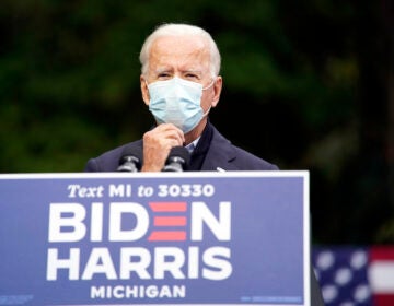 Democratic presidential candidate former Vice President Joe Biden speaks at United Food & Commercial Workers Union Local 951 in Grand Rapids, Mich., Friday, Oct. 2, 2020. (AP Photo/Andrew Harnik)