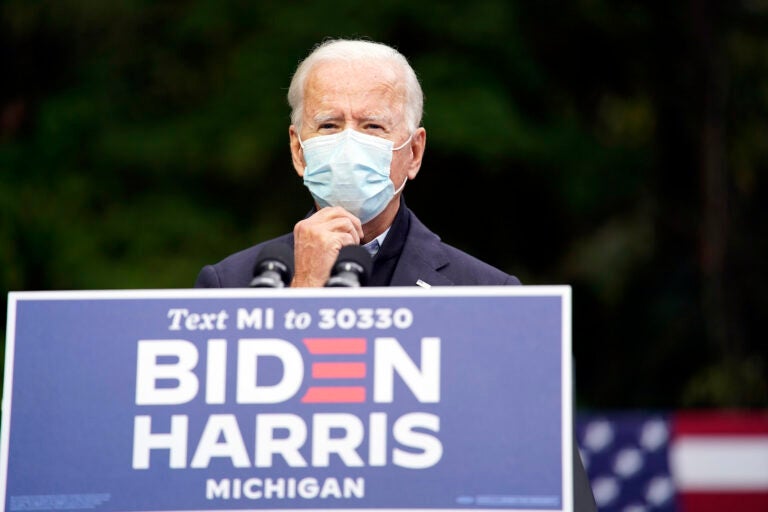 Democratic presidential candidate former Vice President Joe Biden speaks at United Food & Commercial Workers Union Local 951 in Grand Rapids, Mich., Friday, Oct. 2, 2020. (AP Photo/Andrew Harnik)