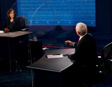 Democratic vice presidential candidate Sen. Kamala Harris, D-Calif., listens as Vice President Mike Pence answers a question during the vice presidential debate Wednesday, Oct. 7, 2020, at Kingsbury Hall on the campus of the University of Utah in Salt Lake City. (AP Photo/Morry Gash, Pool)