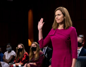 Supreme Court nominee Amy Coney Barrett is sworn in during her Senate Judiciary Committee confirmation hearing