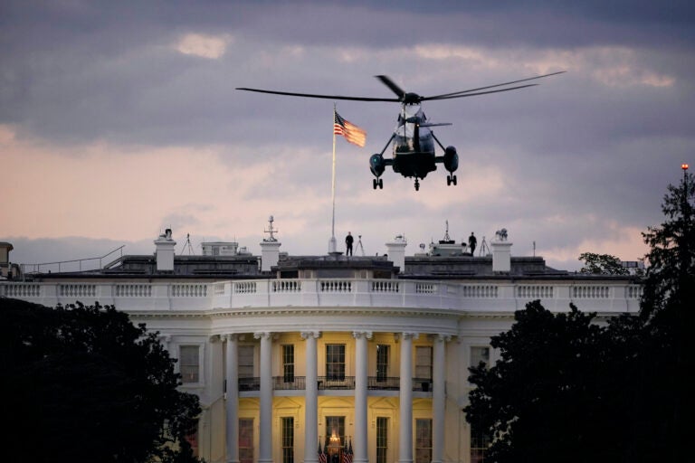 President Donald Trump arrives back at the White House aboard Marine One
