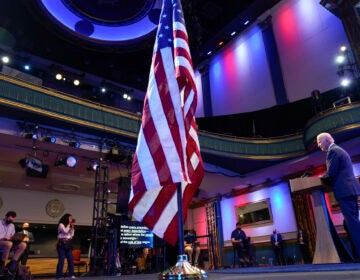 Joe Biden gives a speech at The Queen Theater