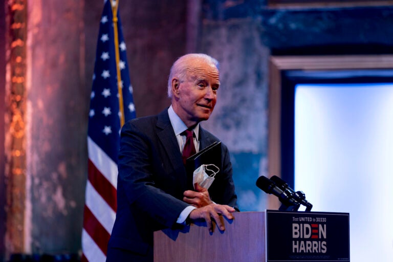 Joe Biden gives a speech at The Queen Theater in Wilmington