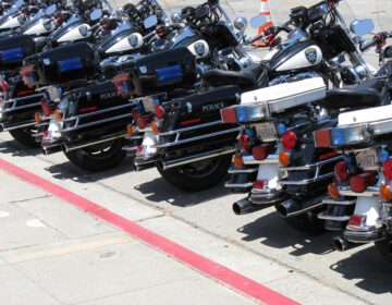 A line of police motorcycles