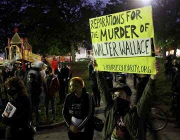 A crowd gathers at Malcolm X Park to protest the police shooting of Walter Wallace Jr.