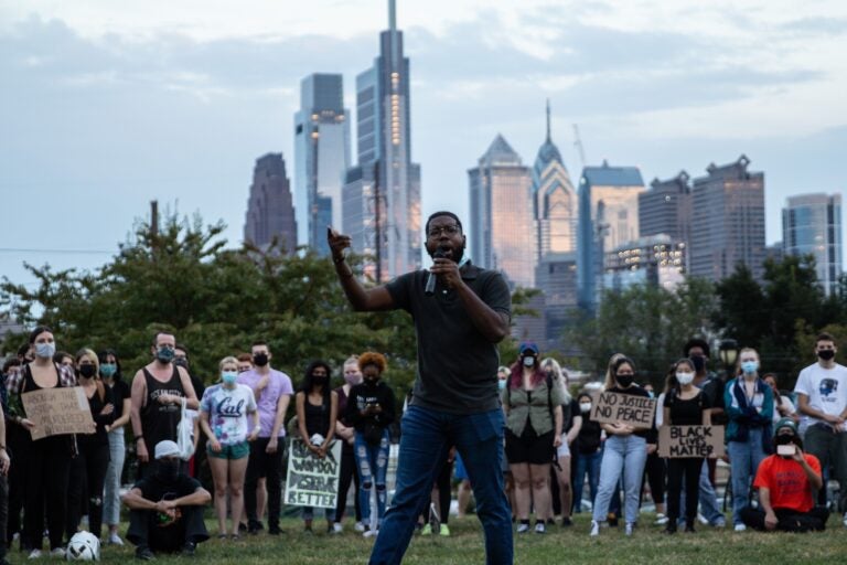 Anthony Smith during a Philadelphia protest in September 2020. (Kimberly Paynter/WHYY)