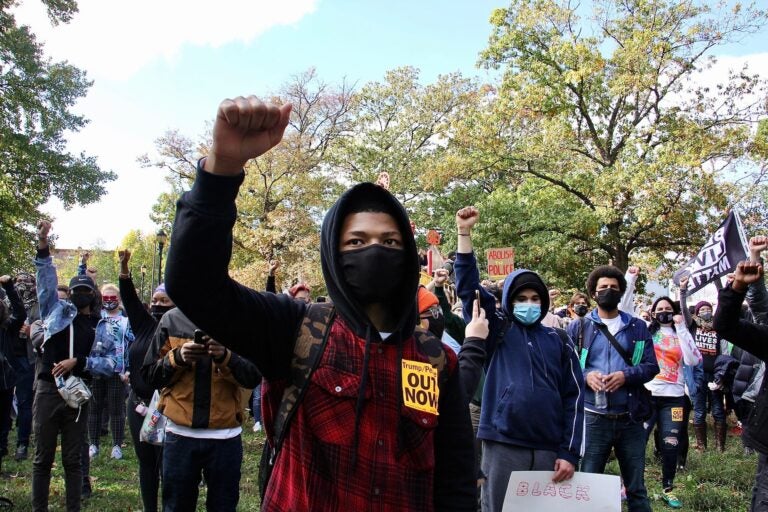 Protesters gather at Malcolm X Park responding to the police shooting of Walter Wallace Jr. (Emma Lee/WHYY)