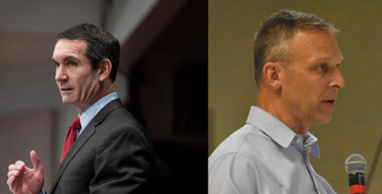 This photo collage shows 10th Congressional District candidates: Democrat Eugene DePasquale, left, and Republican Scott Perry, right. (Commonwealth Media Services and Ed Mahon/PA Post)