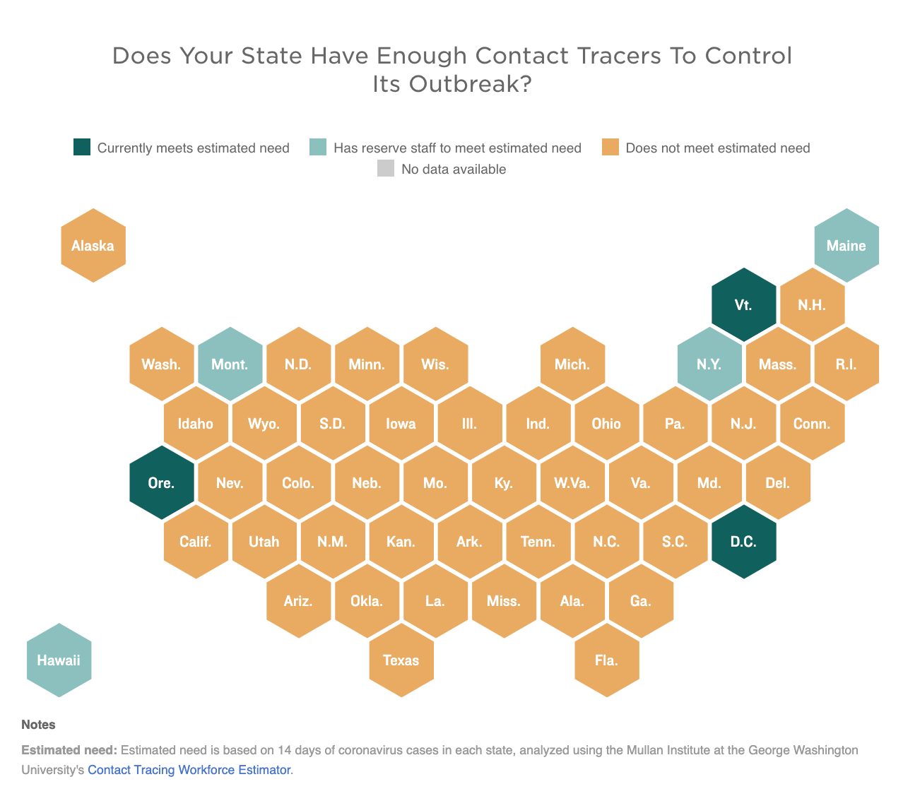 Map of which states meet contact tracing needs