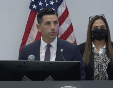 From left, Acting Homeland Security Secretary Chad Wolf and Philadelphia ICE field office director Simona Flores-Lund speak during a press conference on Oct. 16, 2020. (Screenshot) 