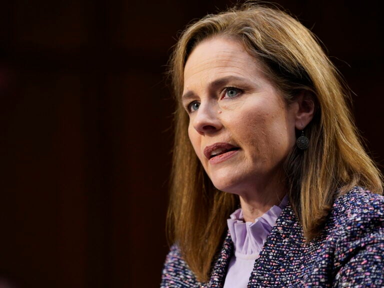 Supreme Court nominee Amy Coney Barrett speaks during a confirmation hearing before the Senate Judiciary Committee