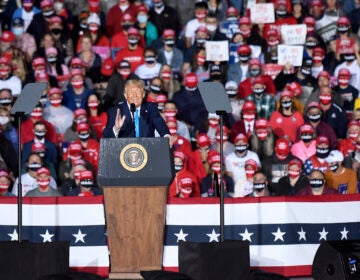 President Donald Trump speaks during a campaign rally at Harrisburg International Airport, Saturday, Sept. 26, 2020, in Middletown, Pa. (AP Photo/Steve Ruark)