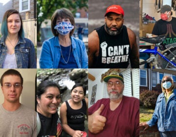 Pennsylvanians (clockwise from top left) Melissa Durko, Marty Wilder, Jamari Davis, Mike Otto, Val Dejesus, Roy Staley, Gabriela Pedroza Sanchez, and Wyatt Schriver, share their hopes and frustrations about the presidential election. (WHYY photographers and provided photos)