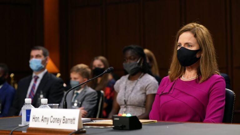 Judge Amy Coney Barrett, President Donald Trumps Supreme Court nominee, during the first day of her Senate confirmation hearing