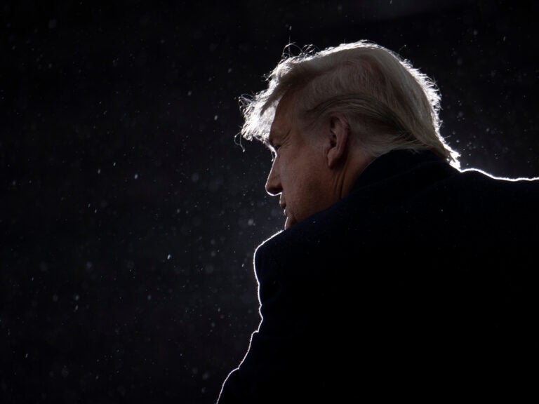 President Trump addresses a rally this week at Capital Region International Airport in Lansing, Mich. (Brendan Smialowski/AFP via Getty Images)