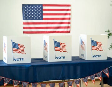 Empty room ready for voting booths for Election Day