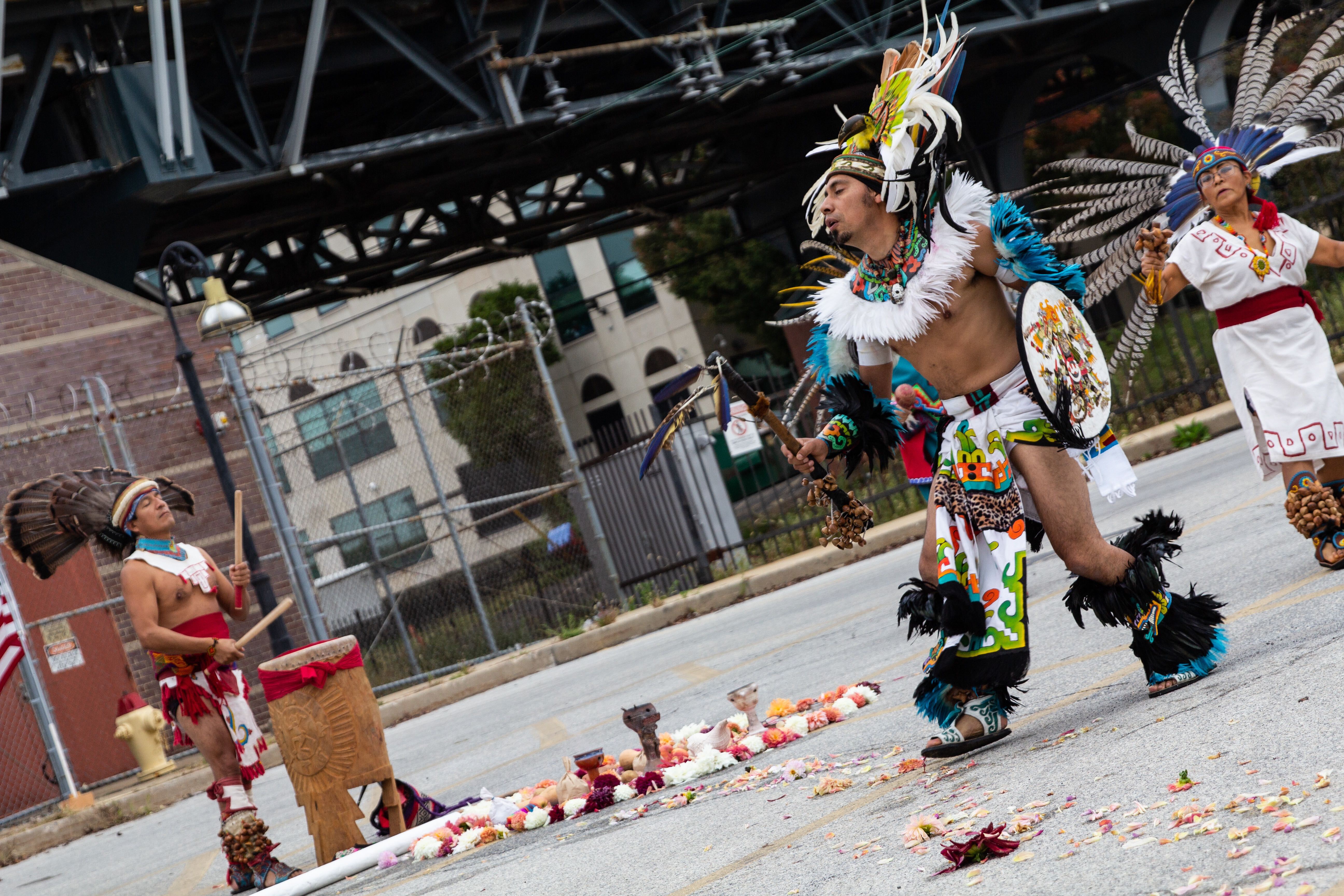 Javier Santamaria dances with Kapulli Kamaxtle Xiuhcoatl,